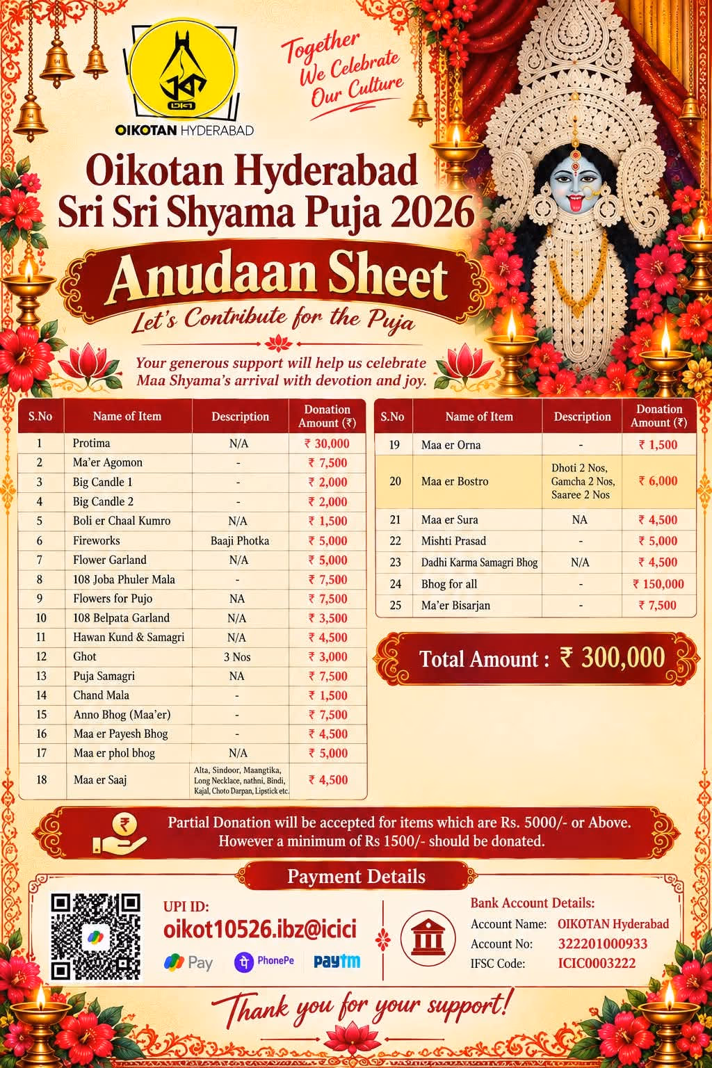Oikotan Hyderabad Sri Sri Shyama Puja