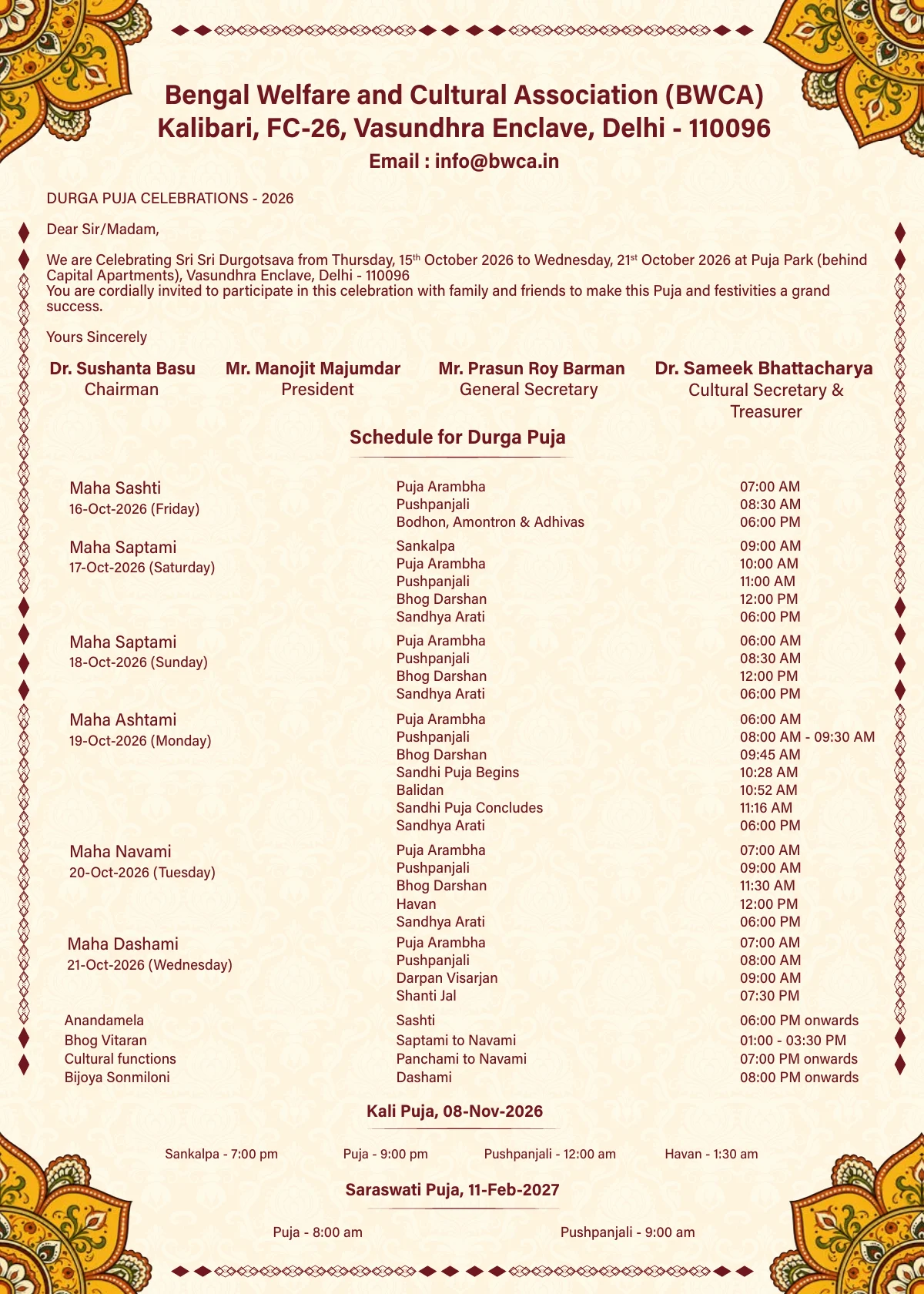 BWCA Vasundhara Enclave Durga Puja 2